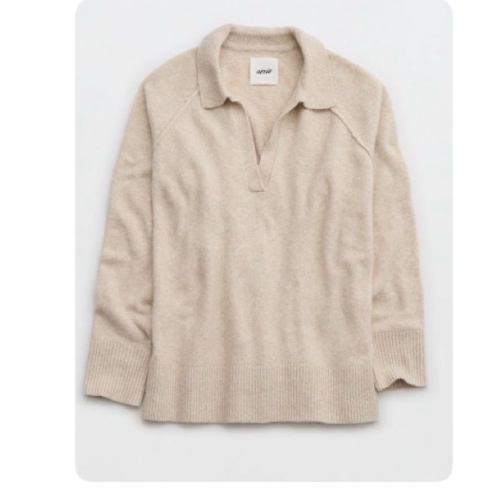 Aerie Cream V-Neck Sweater